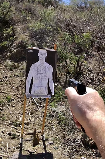 Pistol aimed at a silhouette target